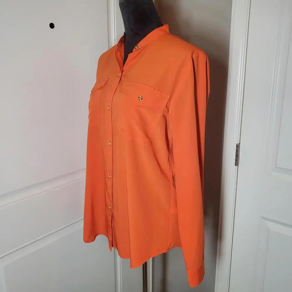 Chaps Orange 2 Pocket Buttondown Women's Blouse Size Medium NWOT - Picture 14 of 15